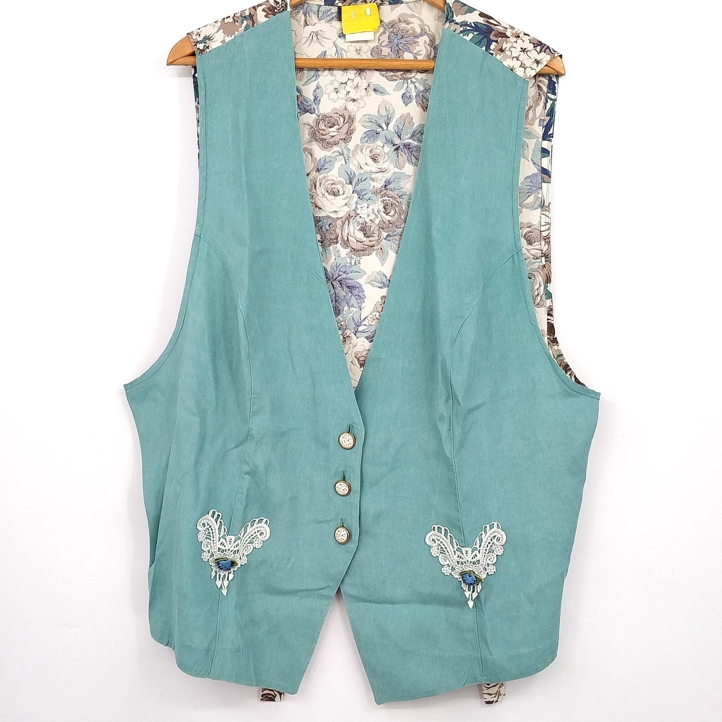 Tina Barrie Women's Vest 24W Plus Size Mint Green White Lace Floral Back Vtg