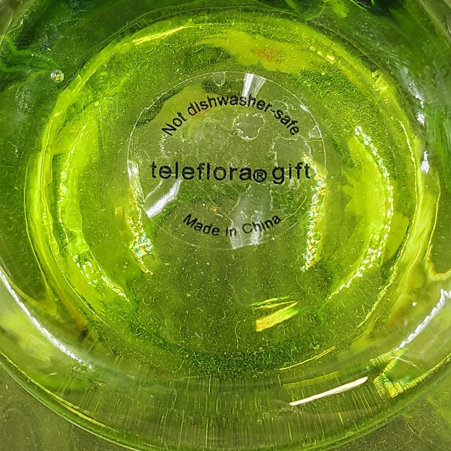 Daisy Green Swirl Glass Vase Hand Painted White Daisies Mid Century Style 7” Vtg