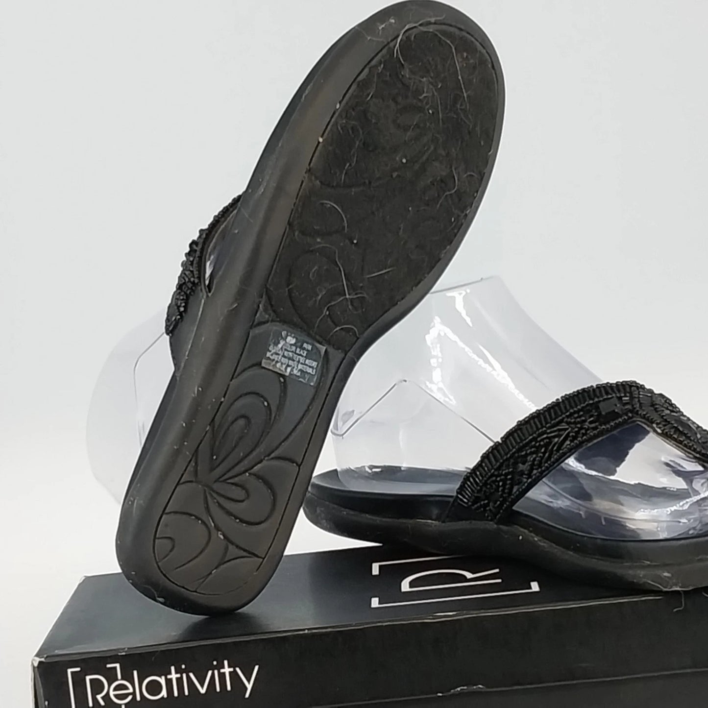 Relativity Park Black Sandals Women 8 M Rhinestone Embellished Straps Flip Flops