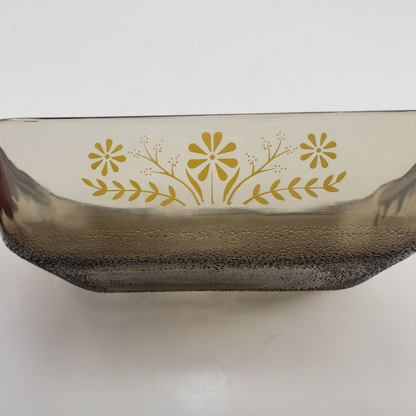 Jeannette Glasbake Loaf Pan Amber Yellow Daisy Pattern Textured Bottom 9" x 5½"