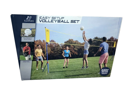 Easy Setup Volleyball Set by EastPoint Sports 30' x 7' Net Poles Ball Pump Bag