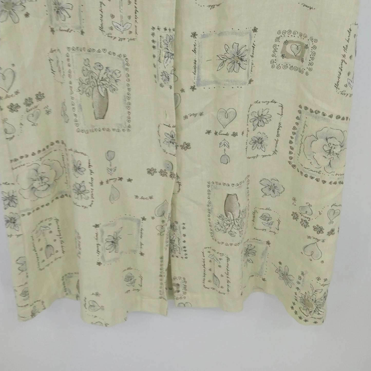John Paul Richard Linen Shirt Dress Green Floral Button Front Medium