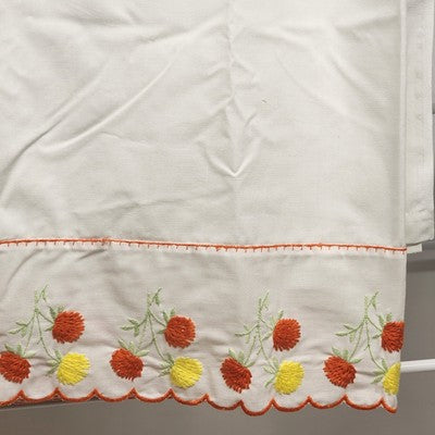 Solid White Twin Flat Sheet and Matching Pillow Case w Red & Yellow Floral Trim