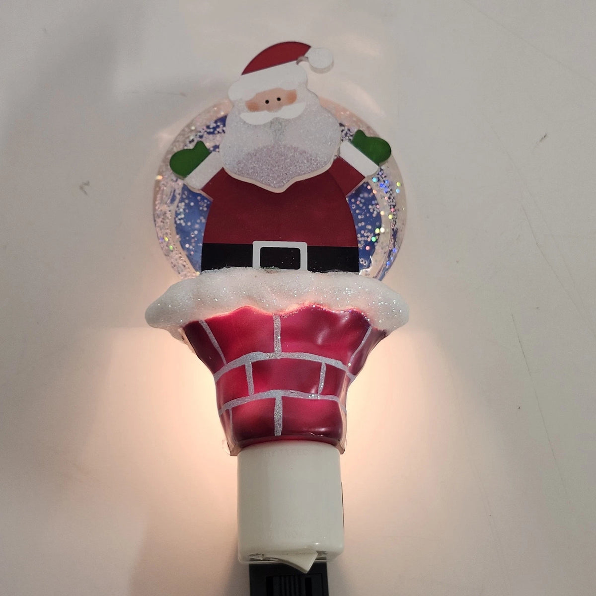 Santa Claus Christmas Night Light Glitter Snow Globe Chimney Plug In Holiday