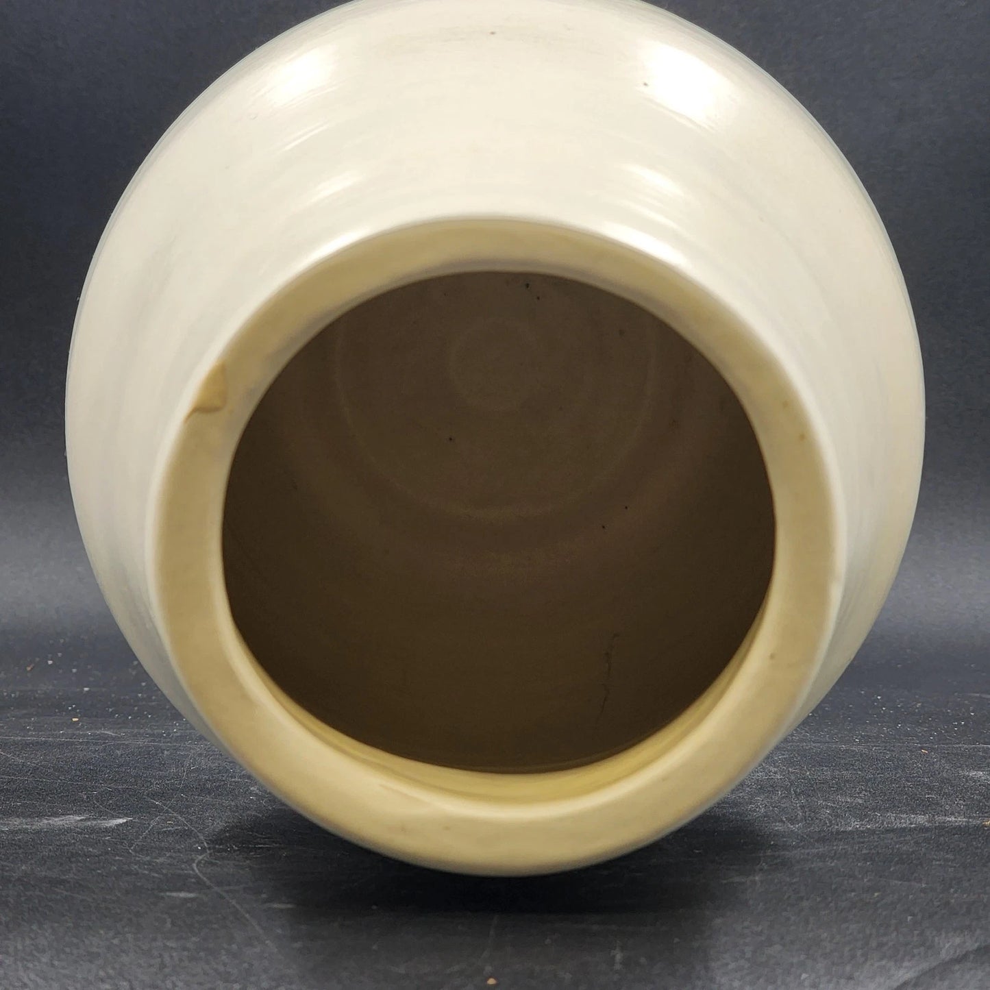 Handmade Pottery Vase White Beige Glazed Ceramic Footed Wide Body Rustic 8" Vtg