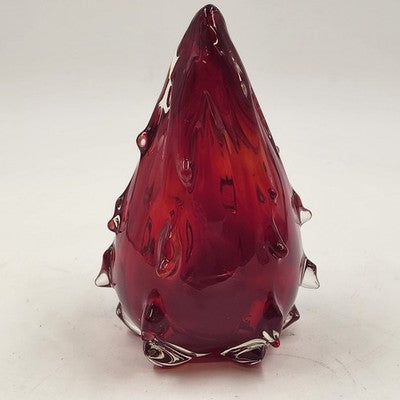Pier 1 Glass Christmas Tree Figurine 8" Cranberry Red Tapered Cased Style