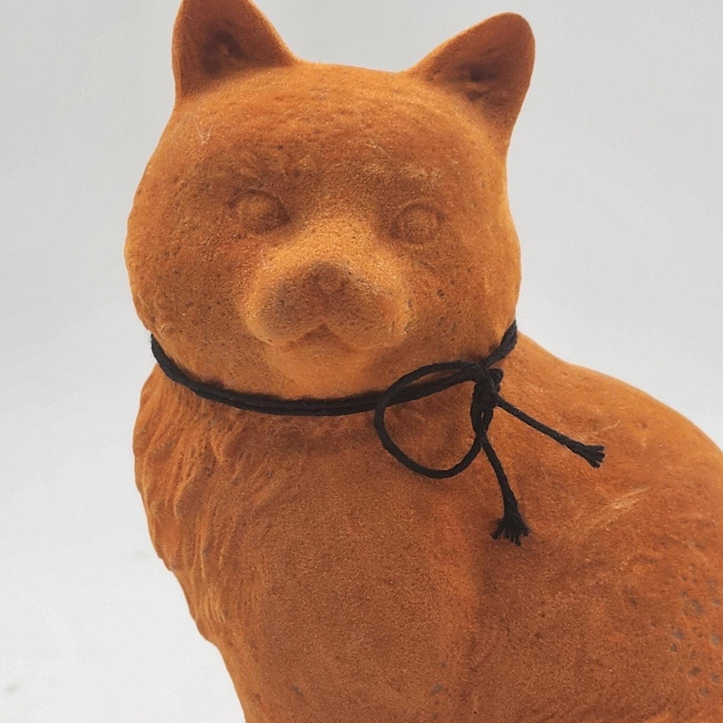 Flocked Orange Cat Figurine 7.25 Inch Fuzzy Ceramic Kitty 1960s 70s