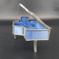 Blue Marbled Stained Glass Grand Piano Trinket Jewelry Box Metal Frame 7" Vtg