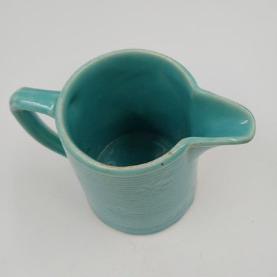 Blue Green Pottery Small Pitcher Mug Ring Snowflake Pattern 5.25" w Handle USA