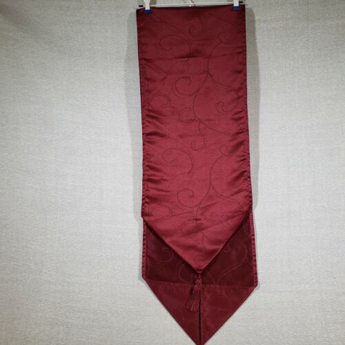Maroon Table Runner 72x13 Tassels Geometric Pattern