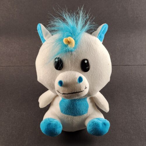 Small White with Blue Plush Stuffed Animal Unicorn Buddy Peak A Boo Toys 8" high