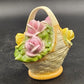 Porcelain Basket w Handle 5"h Pink Yellow Rose Bouquet 2 pcs Trinket Box Germany