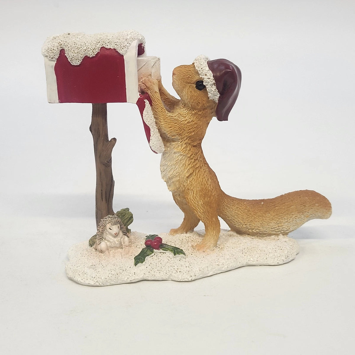 Christmas Squirrel Figurine 4.25" Santa Hat Mailbox Top Collection #4709 Vintage