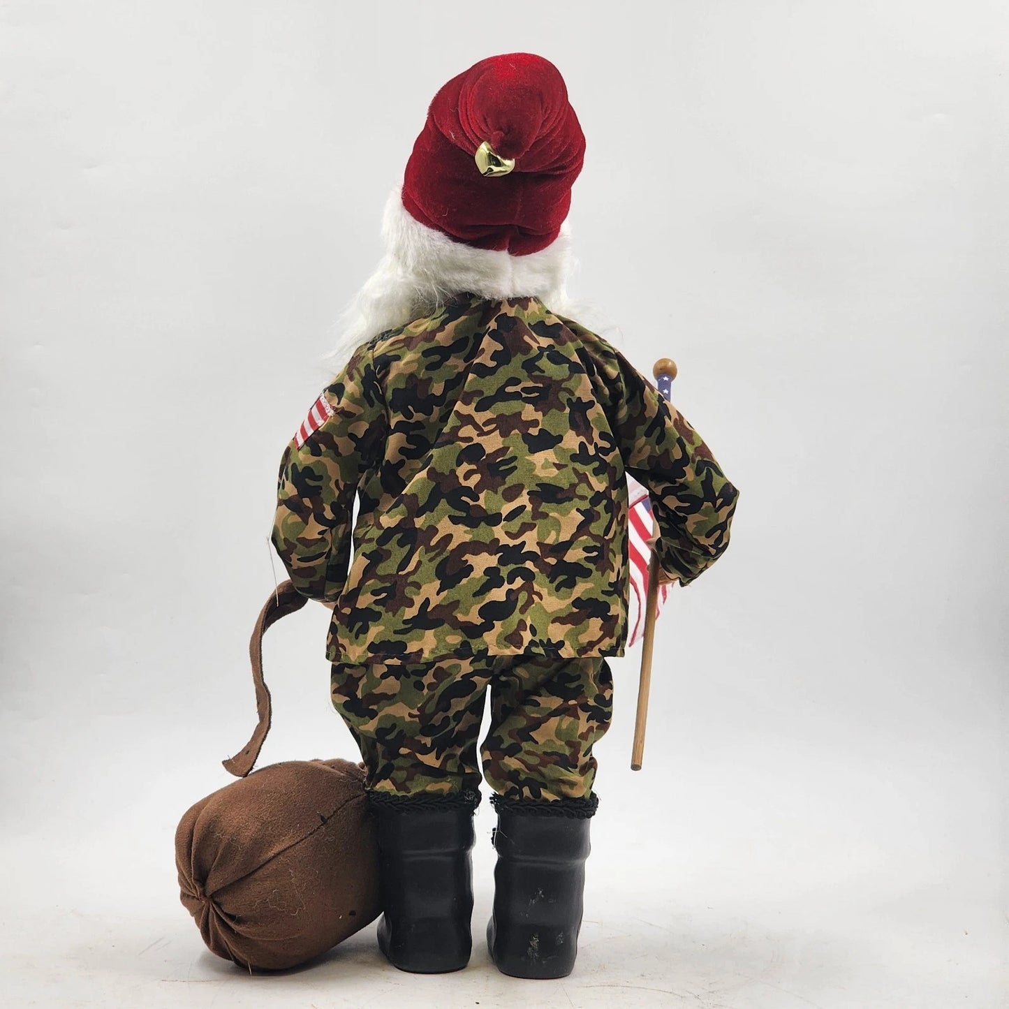 Camouflage Santa Claus Tabletop Figurine 19" Christmas US Flag Bag of Gifts NWT