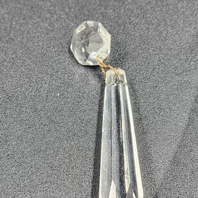 4 Icicle Spear Crystal Glass Vintage Prisms 2.9" w Octagon Accent Wire Connector