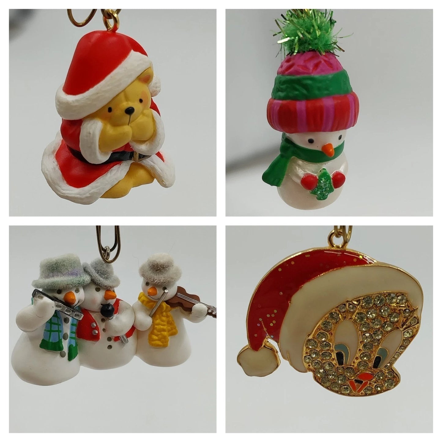 4 Hallmark Miniature Keepsake Ornaments Snowman Santa Claus Tweety 2000s Set Vtg