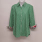 Chaps No Iron Green White Striped Button Front Shirt Women's L Red Paisley Cuffs