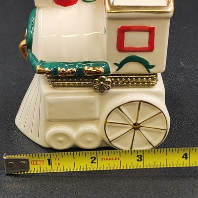 Mr Christmas Animated Ornament White Train Music Box w Rotating Inside 4" 2010