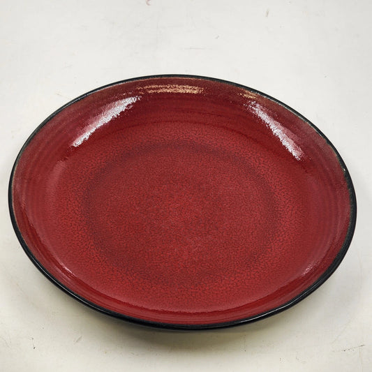 Oneida Sunset Stoneware Dinner Plate Red Glaze Black Ribbed Back 10.5" China