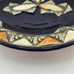 French Ceramic Centerpiece Bowl Cobalt Blue Glaze Silver Hand Carved Shell Inlay