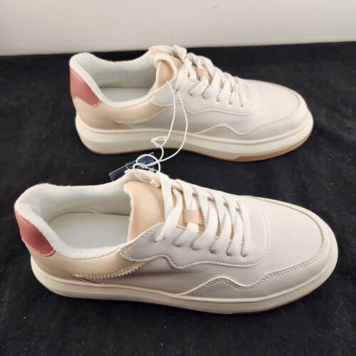Universal Thread Women’s 8M Shoes Flora Casual Sneakers White Lace Up Pink Trim