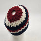 New Handmade Crochet Messy Bun Beanie Navy Blue Red White Ponytail Hat Medium