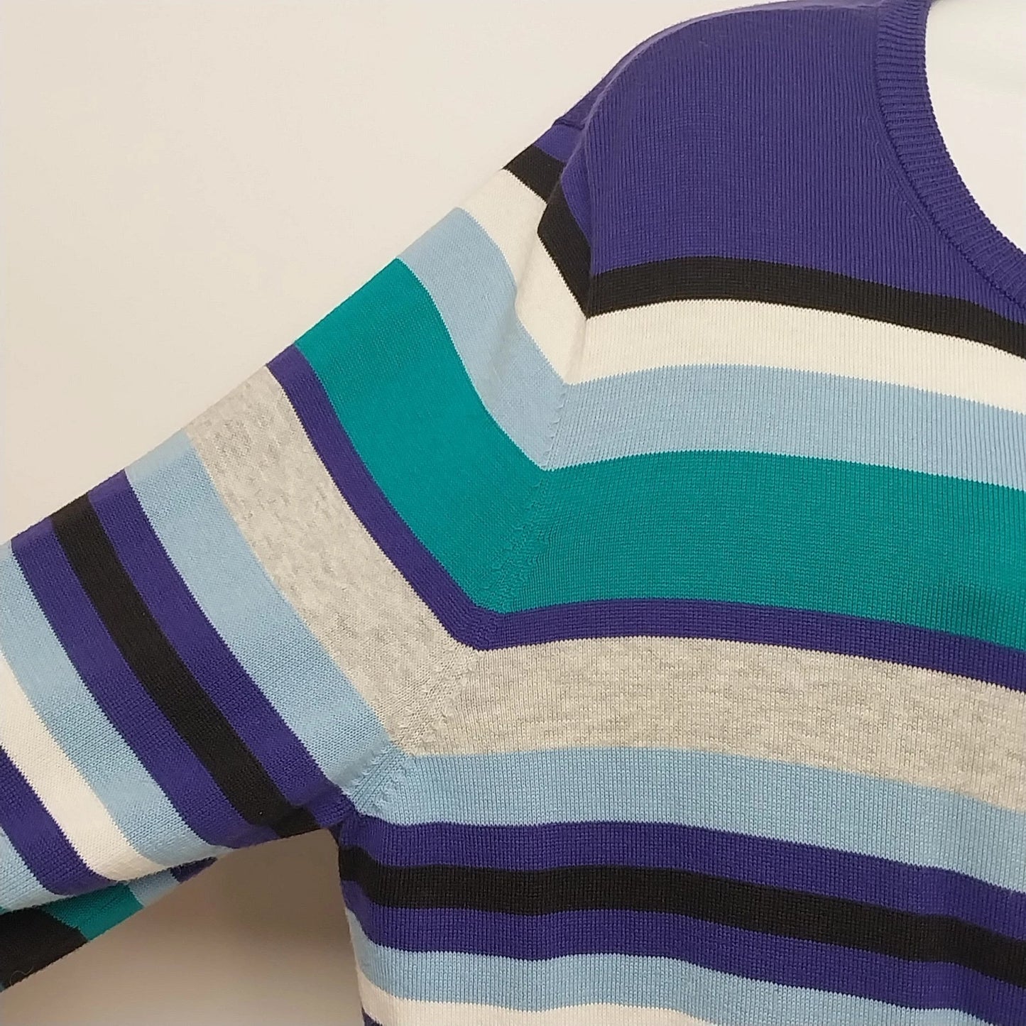 Lands' End Supima Cotton Cardigan Sweater Women Large 14-16 Blue Striped Button