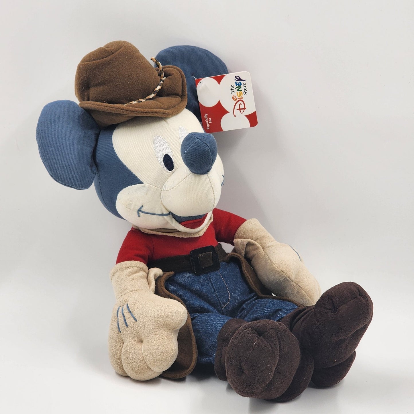 Walt Disney Store Indian Summer Mickey Mouse Plush Denim Stuffed Toy Cowboy 15"