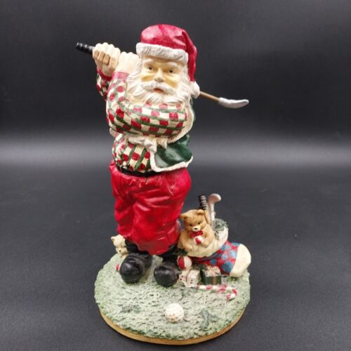 Santa Claus Golf Player Playing Through Christmas Figurine Multicolor Resin 10"