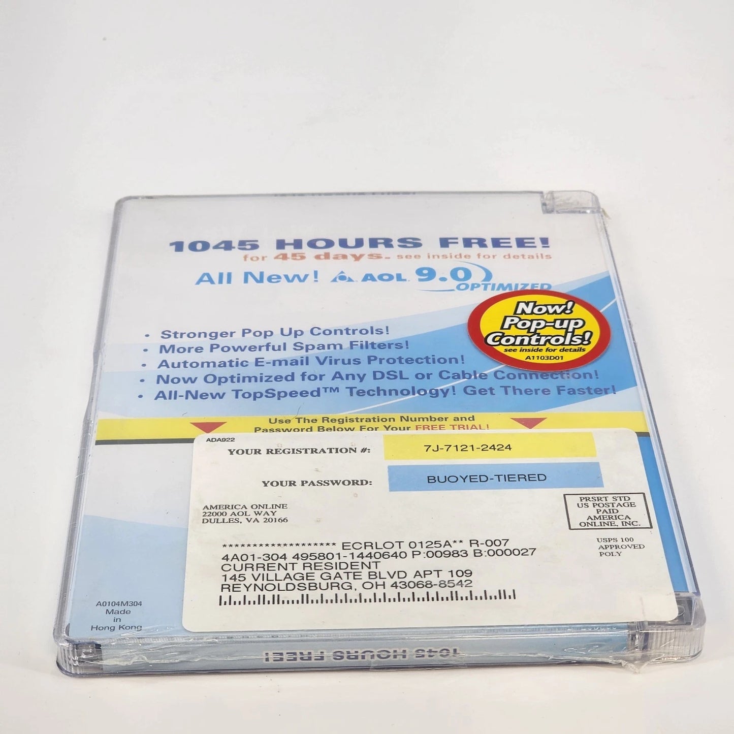 AOL 9.0 Optimized Software Hard Case Retro Internet Prop 1045 Hours Free New CD