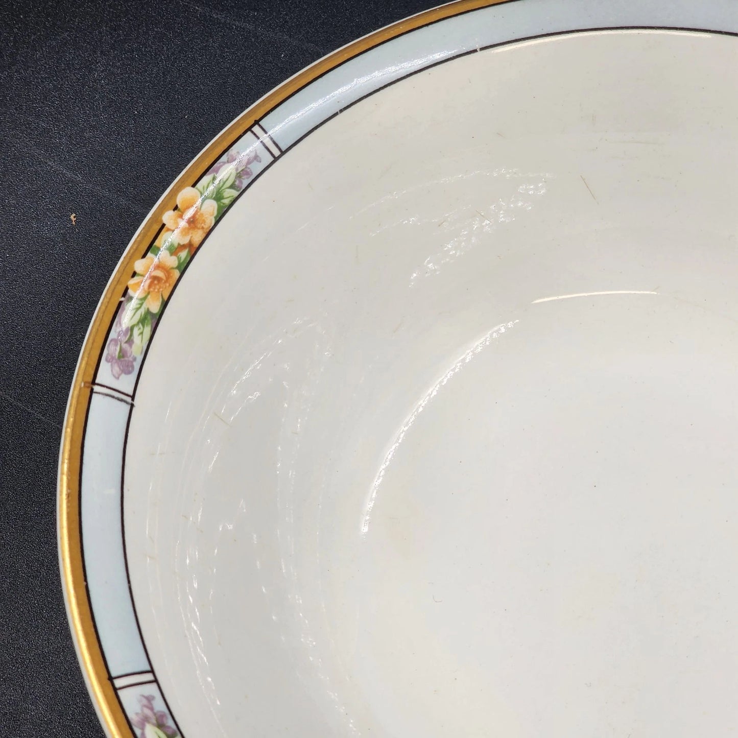 Nebraska Blue Round Vegetable Bowl 8" England Blue Rim Flower Accent J&G Meakin