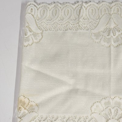 Set of 2 White Rectangle Lace Table Runners w Floral Doilies Scalloped Edge 33.5"