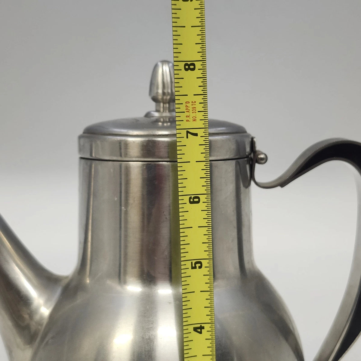Oneida 18/8 Stainless Steel Tea Coffee Server 8" Hinged Lid Curved Spout Handle
