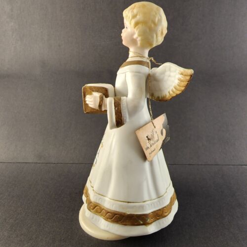 Schmid Ceramic Angel Musical Music Box Accordion Brahms Lullaby Turns Movement