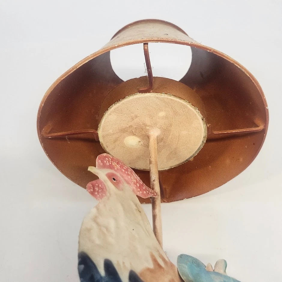 Rooster Mini Candle Lamp Metal Tea Light Holder Tapered Fabric Farmhouse Country
