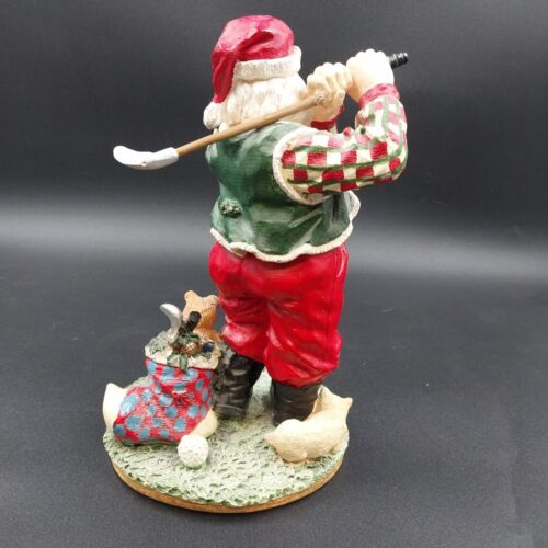 Santa Claus Golf Player Playing Through Christmas Figurine Multicolor Resin 10"