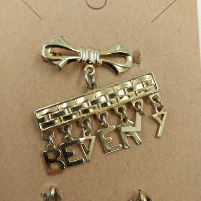 Gold Tone Name Brooch BEVERLY & Name Pendant BEV Vintage Personalize Jewelry