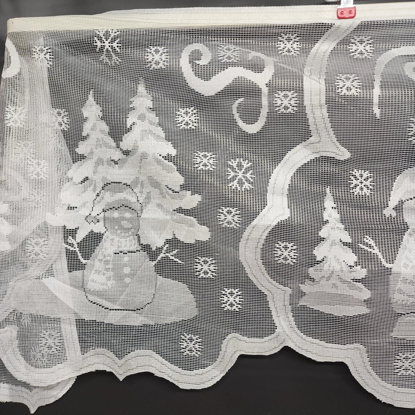 Snowman Mantel Scarf White Lace Christmas 92" x 19" Trees Scalloped Edge NEW
