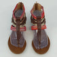 Ruff Hewn Sharvelle Sandals Red Multi Beaded Ankle Strap Women's 8 Open Toe Zip