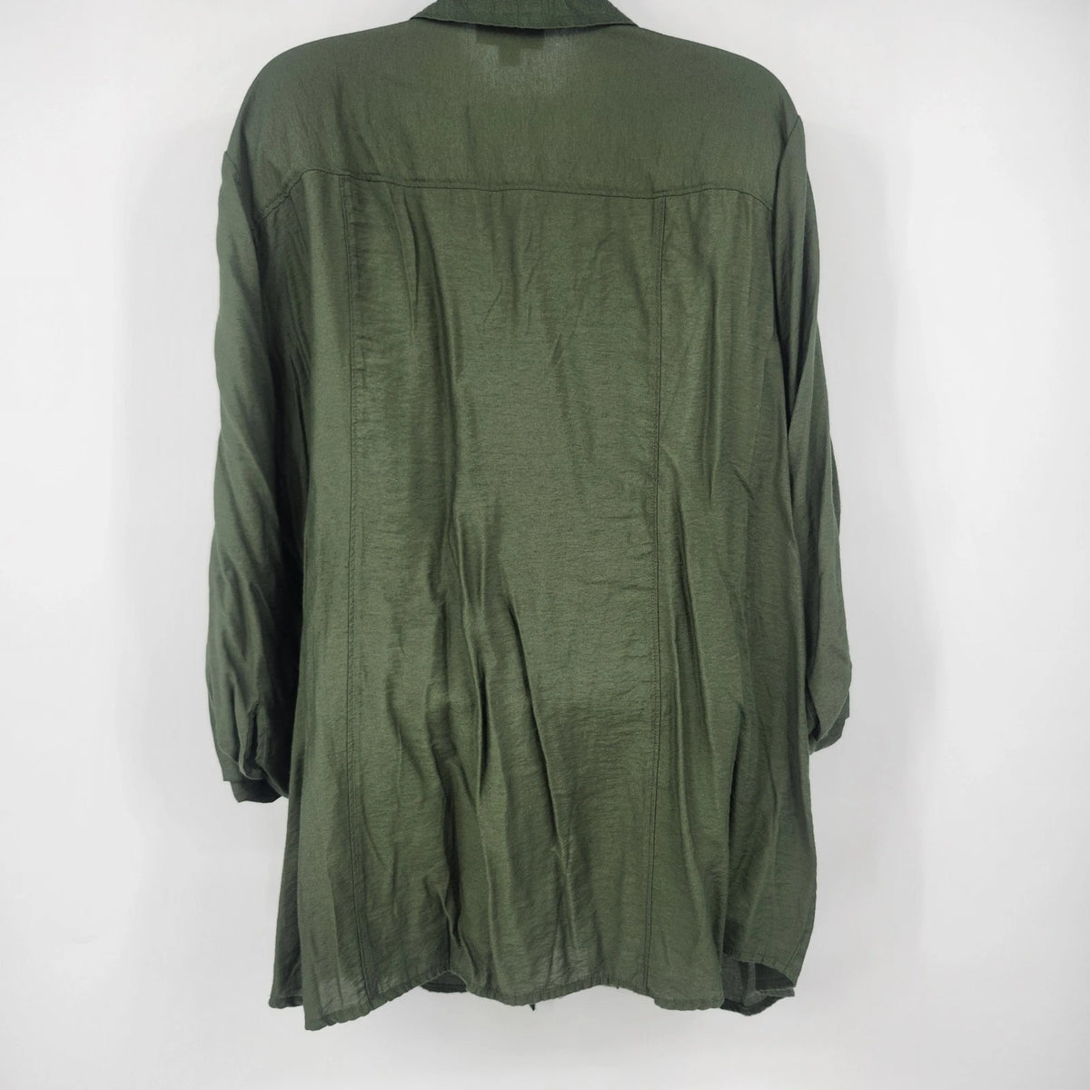 DressBarn db Women's Blouse 2X Plus Olive Green Button Up Roll Tab Long Sleeve