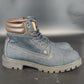 Levi's Solvano Mid Blue Denim Lace Up Ankle Boots Men's 9.5 Brown Padded Collar