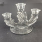 Fostoria Navarre Glass Triple Candle Holder Crystal Clear Base Art Deco Style