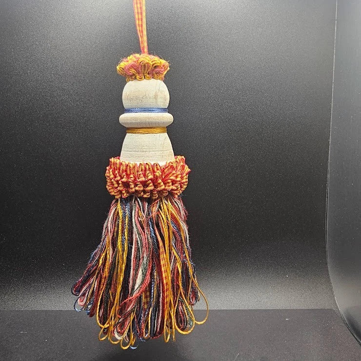 Tassel Curtain Craft Set 2 Wood Tie-Back Ribbon Blue Gold Red Fall Color