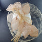 Beige Half Length Face Veil with Floral Pedals and Bow Starched Vintage