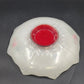 Indiana Glass White Footed Bowl Red Tulips Ruffled Edge Vintage