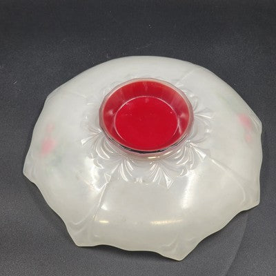 Indiana Glass White Footed Bowl Red Tulips Ruffled Edge Vintage