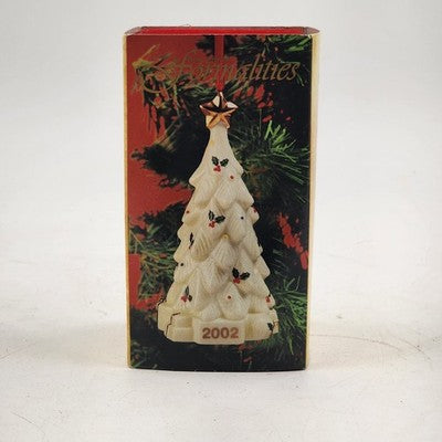 Baum Brothers Musical Christmas Tree Ornament Porcelain Ivory & Gold 2002 w Box