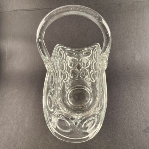 Banana Brides Basket Bulls Eye Bubble Dot Circle Handle Glass Clear 11 x 6 x 10"