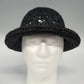 Women's Black Crochet Straw Cloche Hat Rolled Brim Cut Out Open Weave One Size