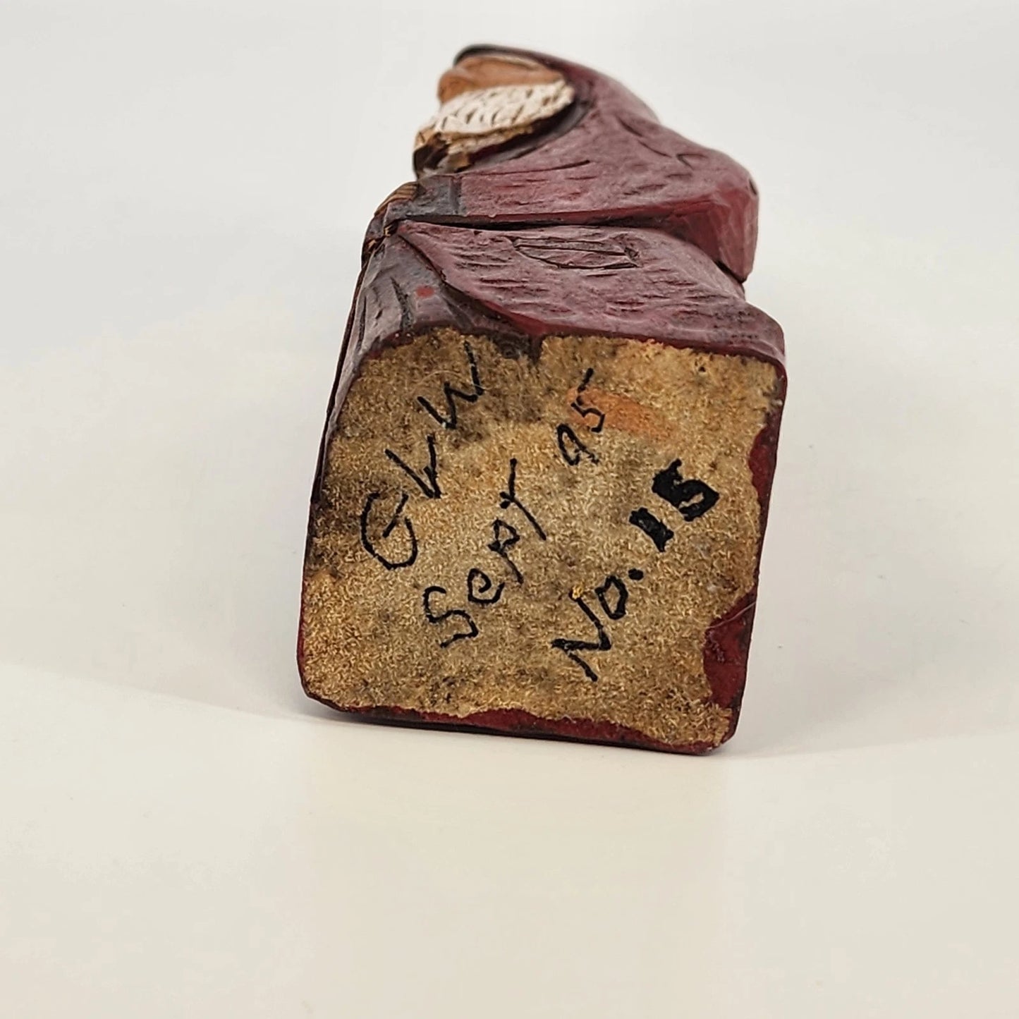 Wood Carved Pencil Santa Figurine Hand Painted Decor 7" 1995 Artist Signed GVW